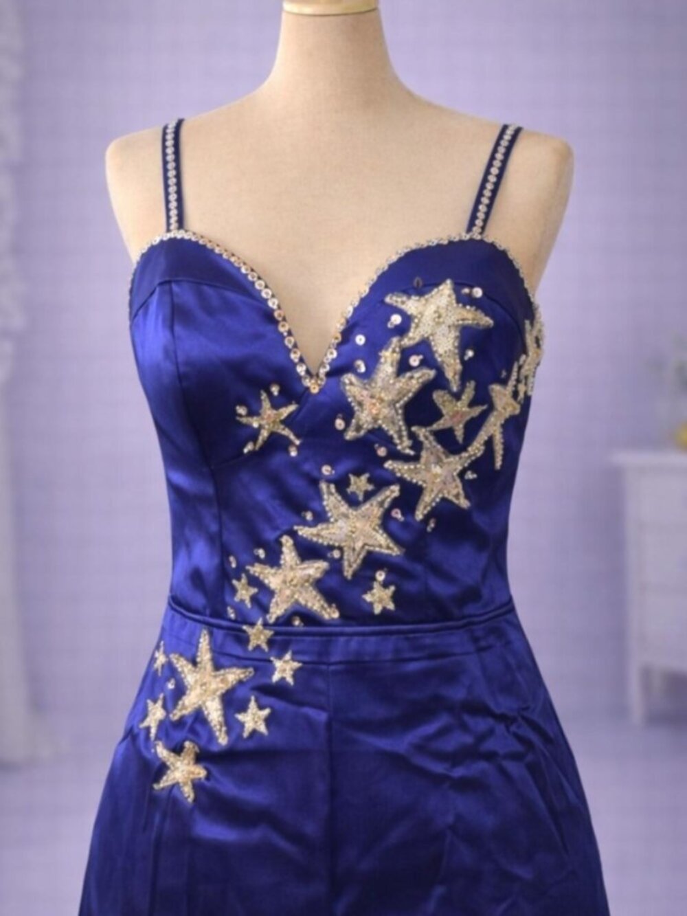 Blue Satin Star Romper – Celestial Sparkle Performance & Party Look